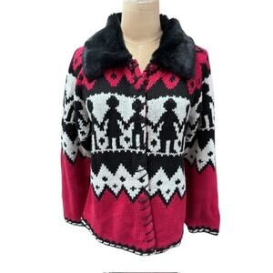 "SEQUIL" Button Up,Sweater,Faux Fur Collar, Cardigan,Children Of The World,SZ M
